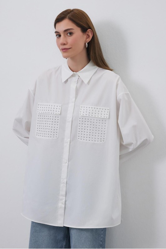 Jeya Cep Troplu Gömlek Ekru Jeya Cep Troplu Gömlek Ekru