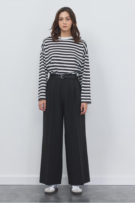 Palazzo Geniş Paça Pantolon Siyah