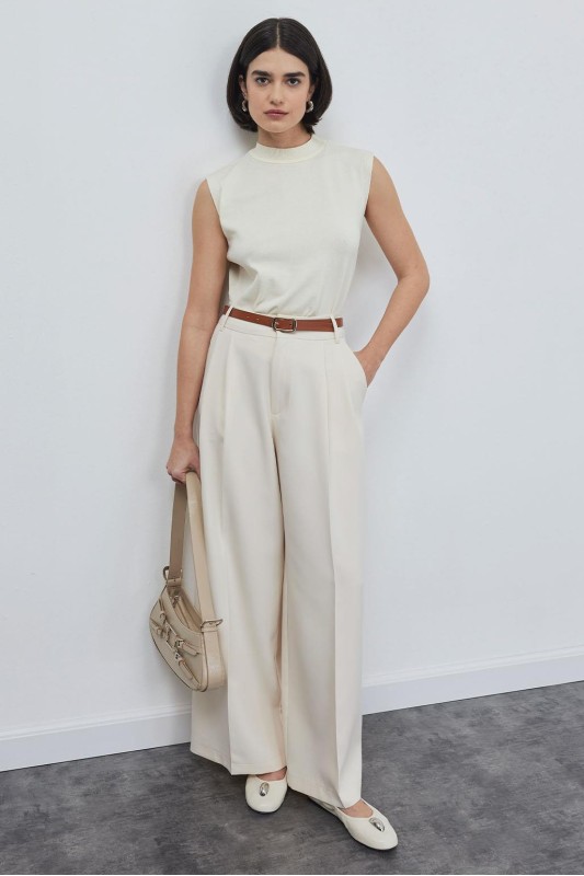 Palazzo Geniş Paça Pantolon Kemik