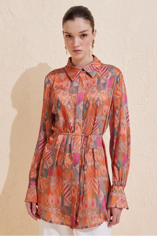 Miama Desenli Retro Gömlek Kahve