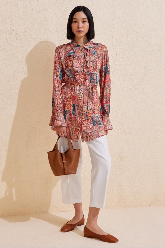 Bonema Yakalı Desenli Gömlek Kırmızı