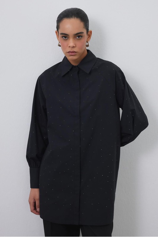 Alami Taşlı Gömlek Siyah