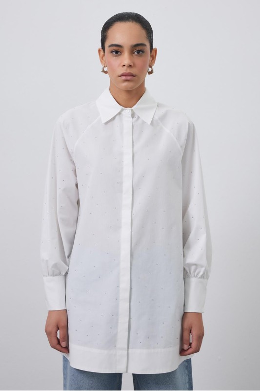 Alami Taşlı Gömlek Ekru