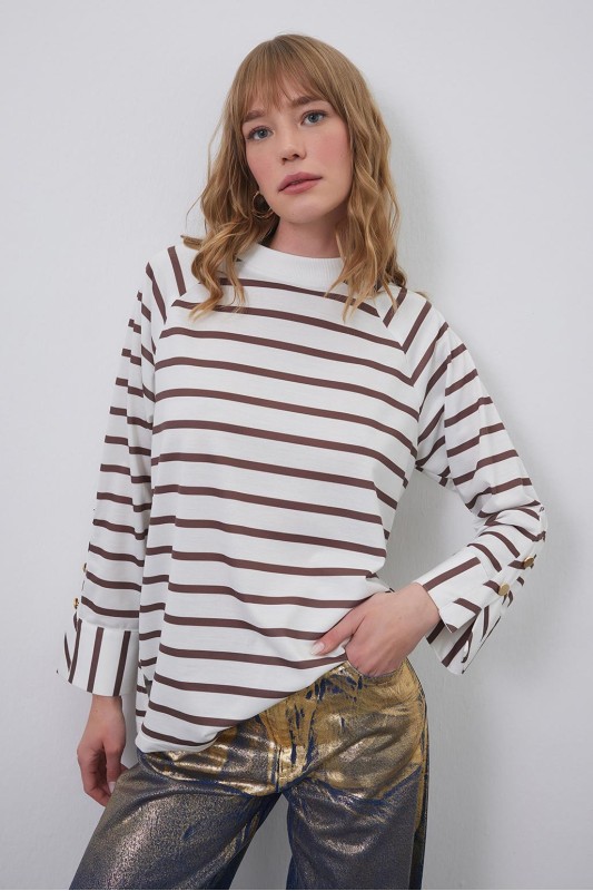 Lova Gold Düğmeli Tunik Kahve