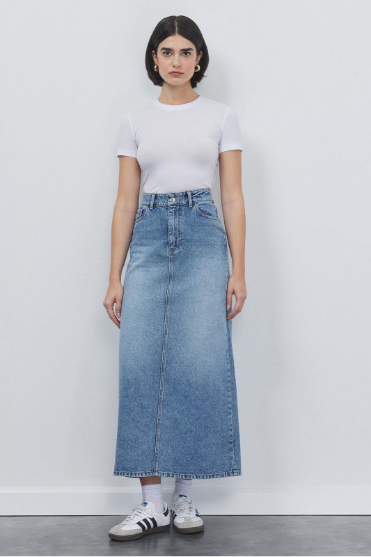 Yıkamalı Denim Kalem Etek Açık  Mavi