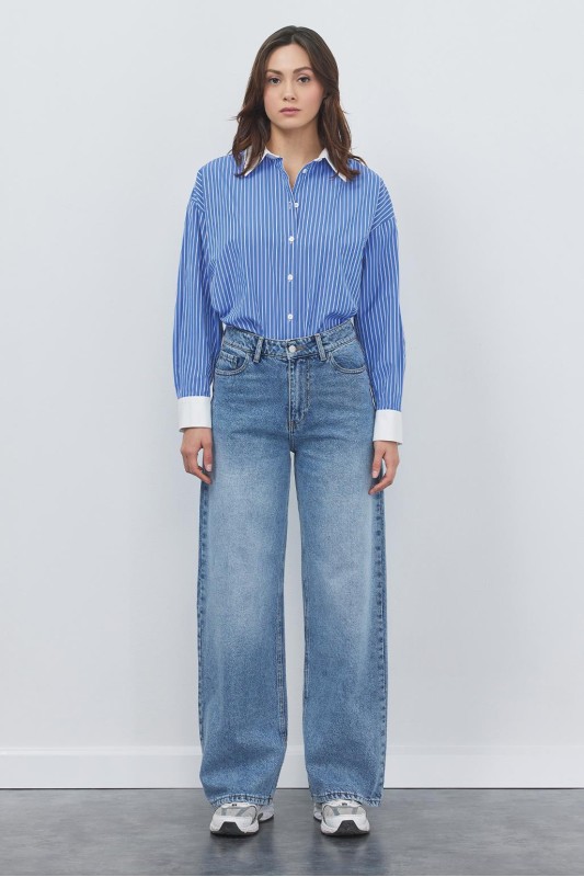 Yıkamalı Palazzo Pantolon Açık  Mavi