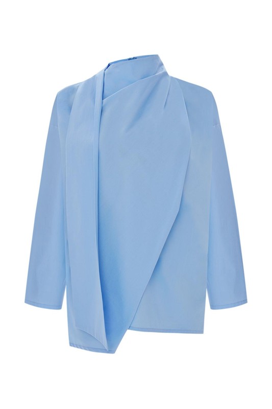 Sofia Poplin Fularlı Gömlek Mavi