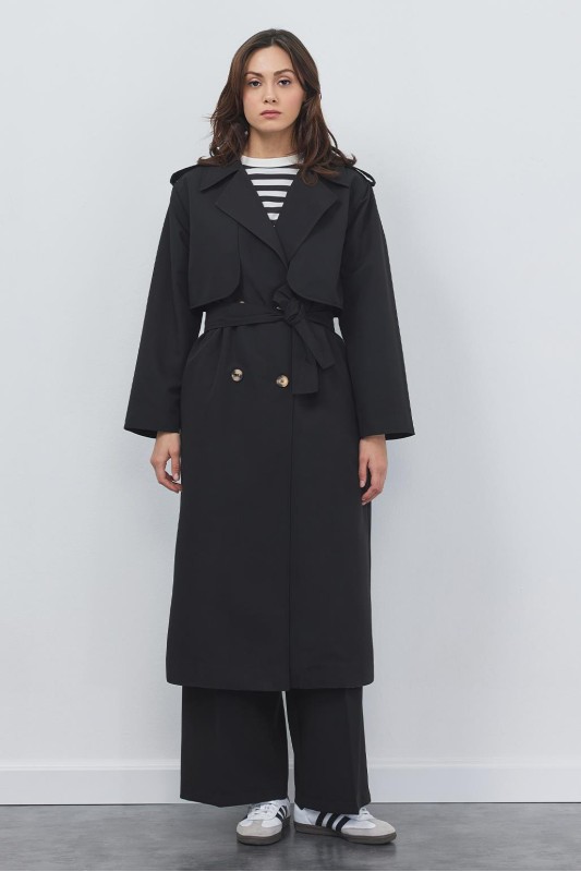 Rüzgarlıklı Trençkot Siyah