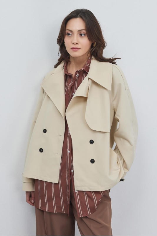 Apoletli Midi Trençkot Taş