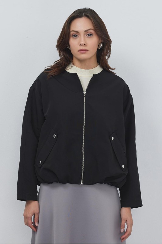 Kısa Trenç Ceket Siyah