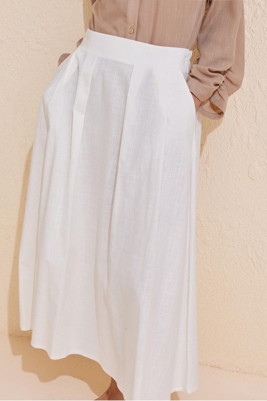 Pileli Pamuk Keten Etek Ekru