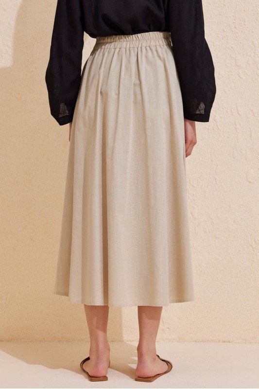 Pileli Pamuk Keten Etek Natural Bej