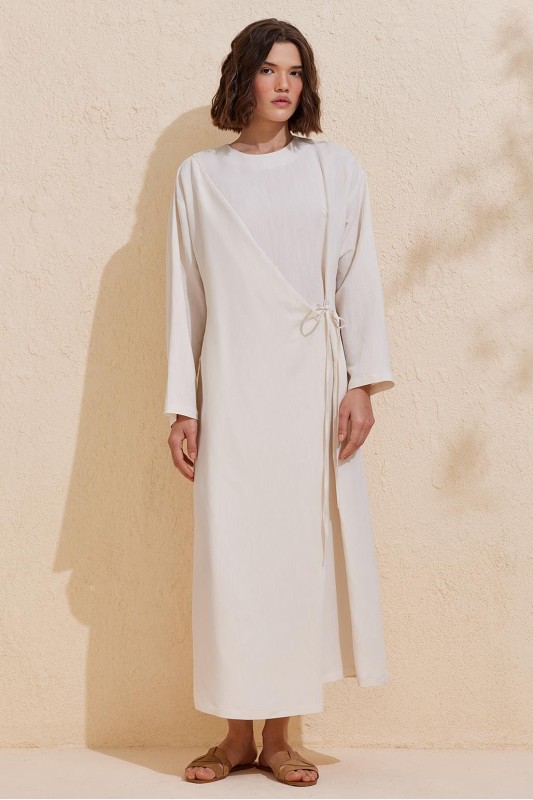Evan Anvelop Keten Elbise Ekru