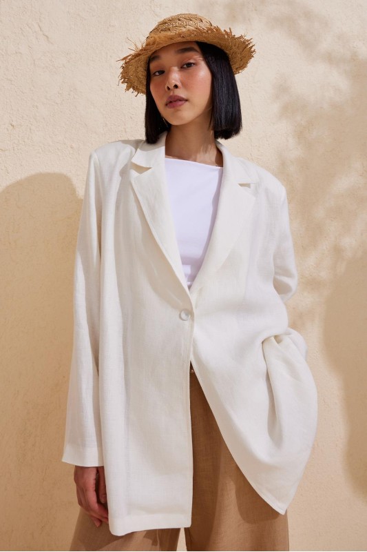 Keten Pera Ceket Ekru