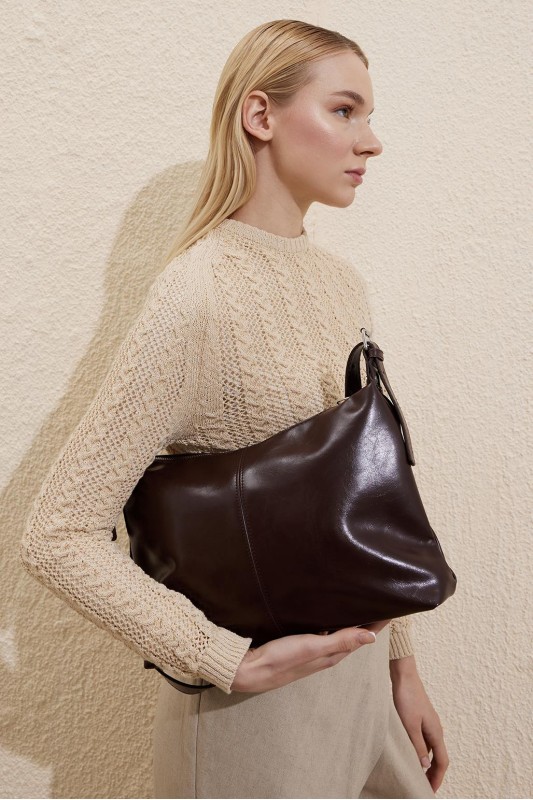 Olivia Deri Çapraz Çanta Kahve