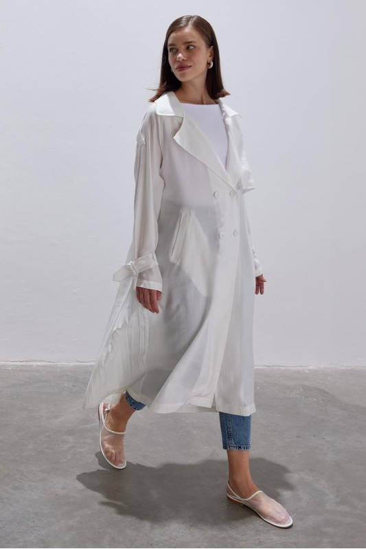 Piliseli Modal Trençkot Ekru