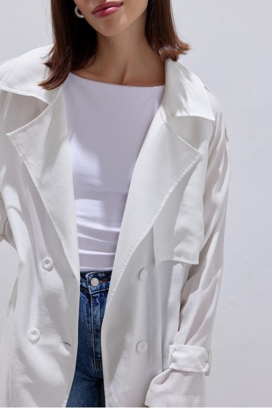 Piliseli Modal Trençkot Ekru