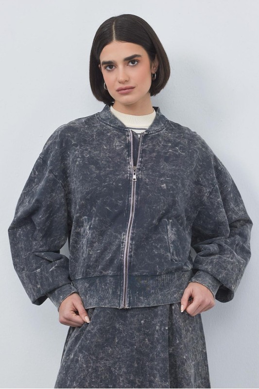 Soluk Efectli Hırka Etek Takım Füme