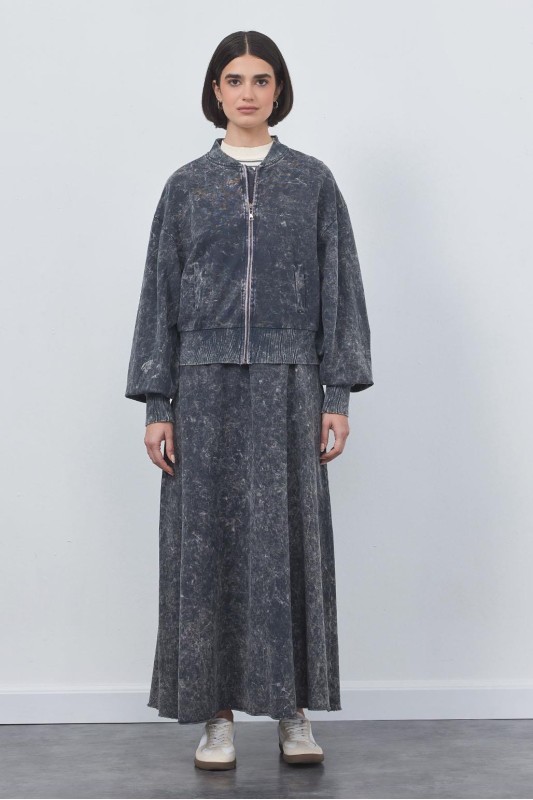 Soluk Efectli Hırka Etek Takım Füme