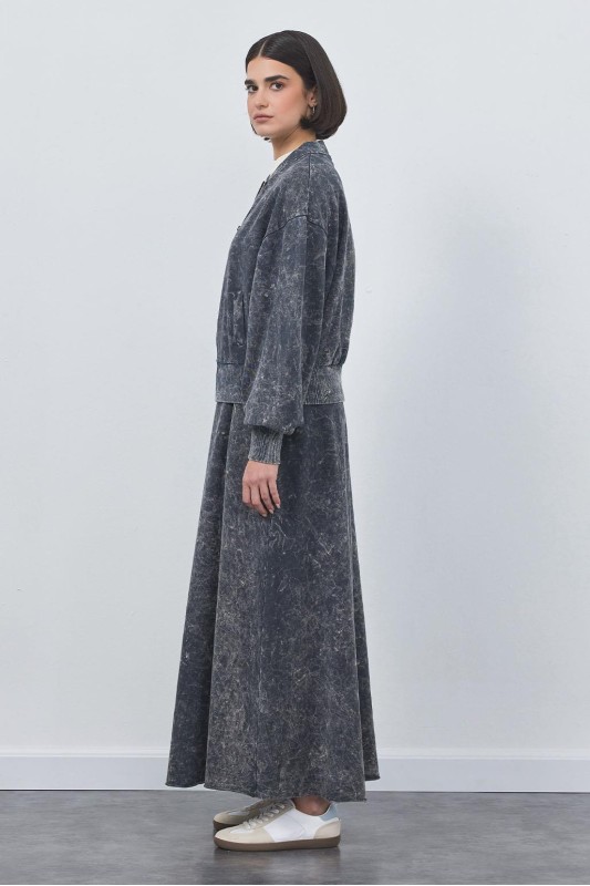 Soluk Efectli Hırka Etek Takım Füme