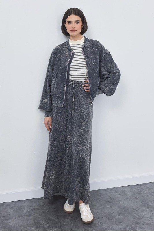 Soluk Efectli Hırka Etek Takım Füme