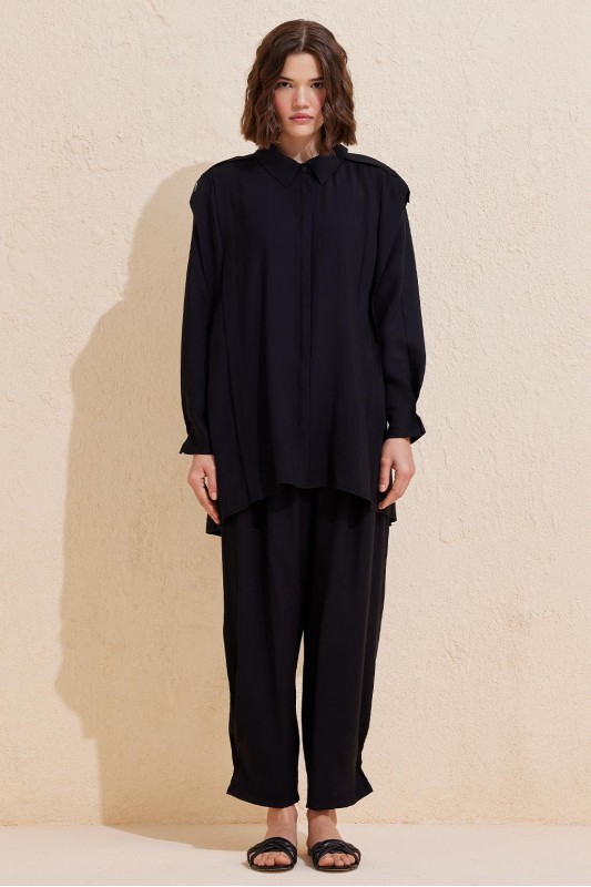 Helen Gömlek Pantolon Takım Siyah