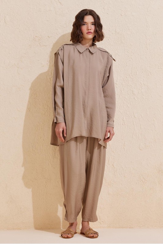 Helen Gömlek Pantolon Takım Vizon