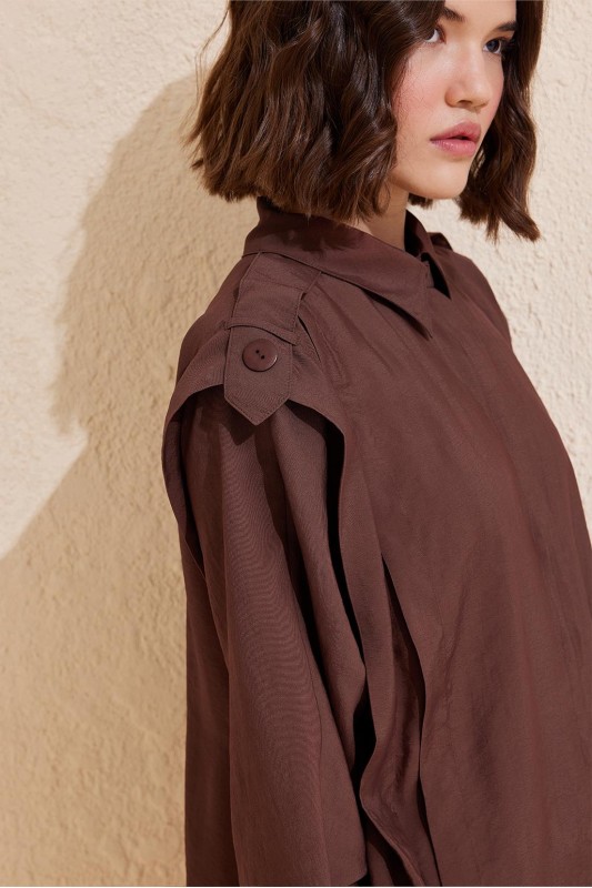 Helen Gömlek Pantolon Takım Çikolata Kahve