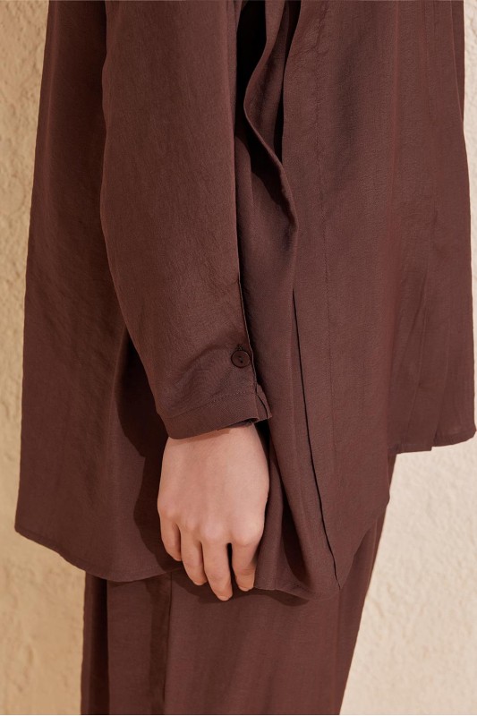 Helen Gömlek Pantolon Takım Çikolata Kahve