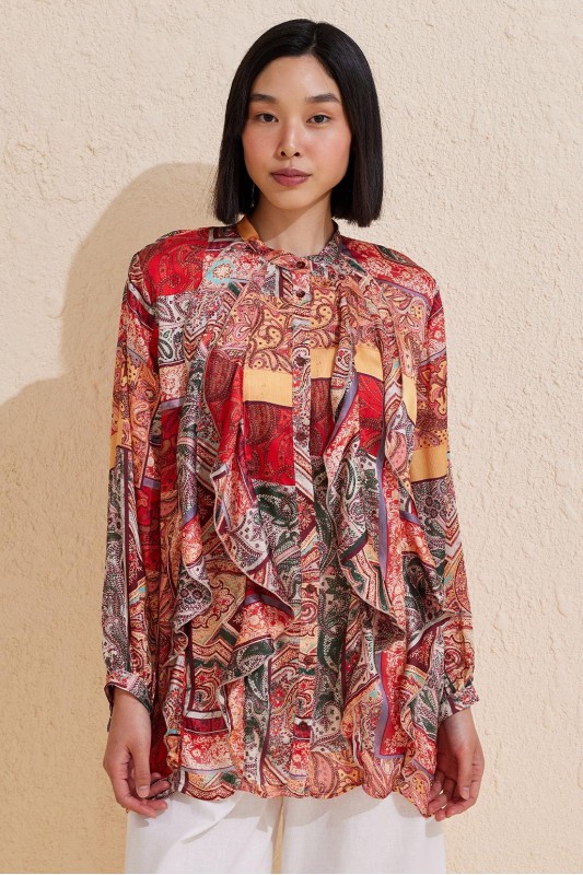 Hera Desenli Volan Detaylı Gömlek Desenli