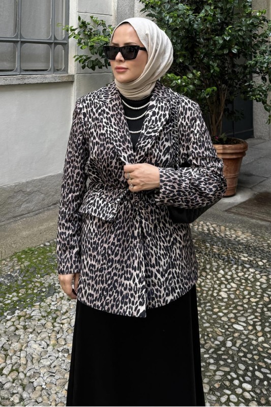 Leopar Desenli Ceket Kahve