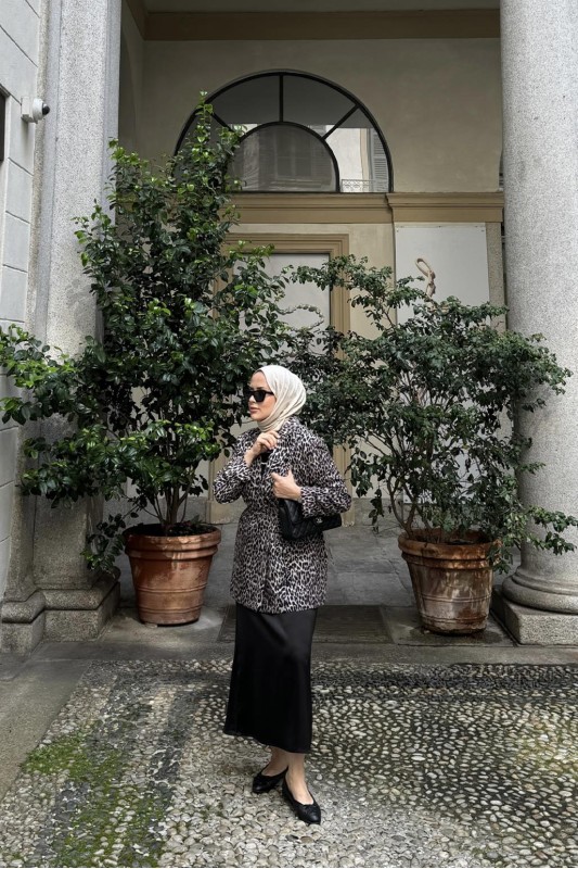 Leopar Desenli Ceket Kahve