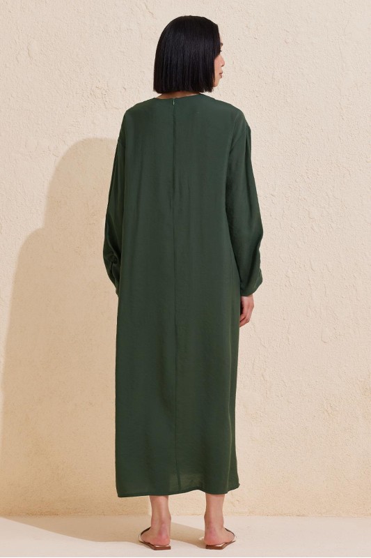 Kol Detaylı Modal Elbise Koyu Yeşil